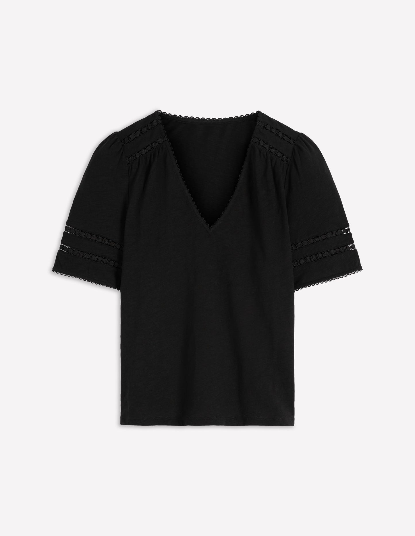 Poppy Trim V Neck T-Shirt-Black