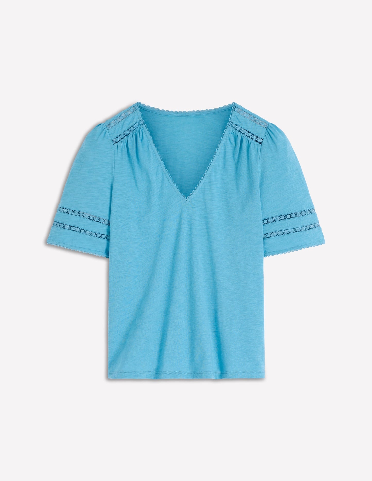 Poppy Trim V Neck T-Shirt-Duck Egg Blue
