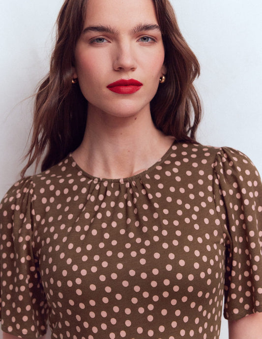 Louisa Short Jersey Dress-Raw Umber, Painted Dot