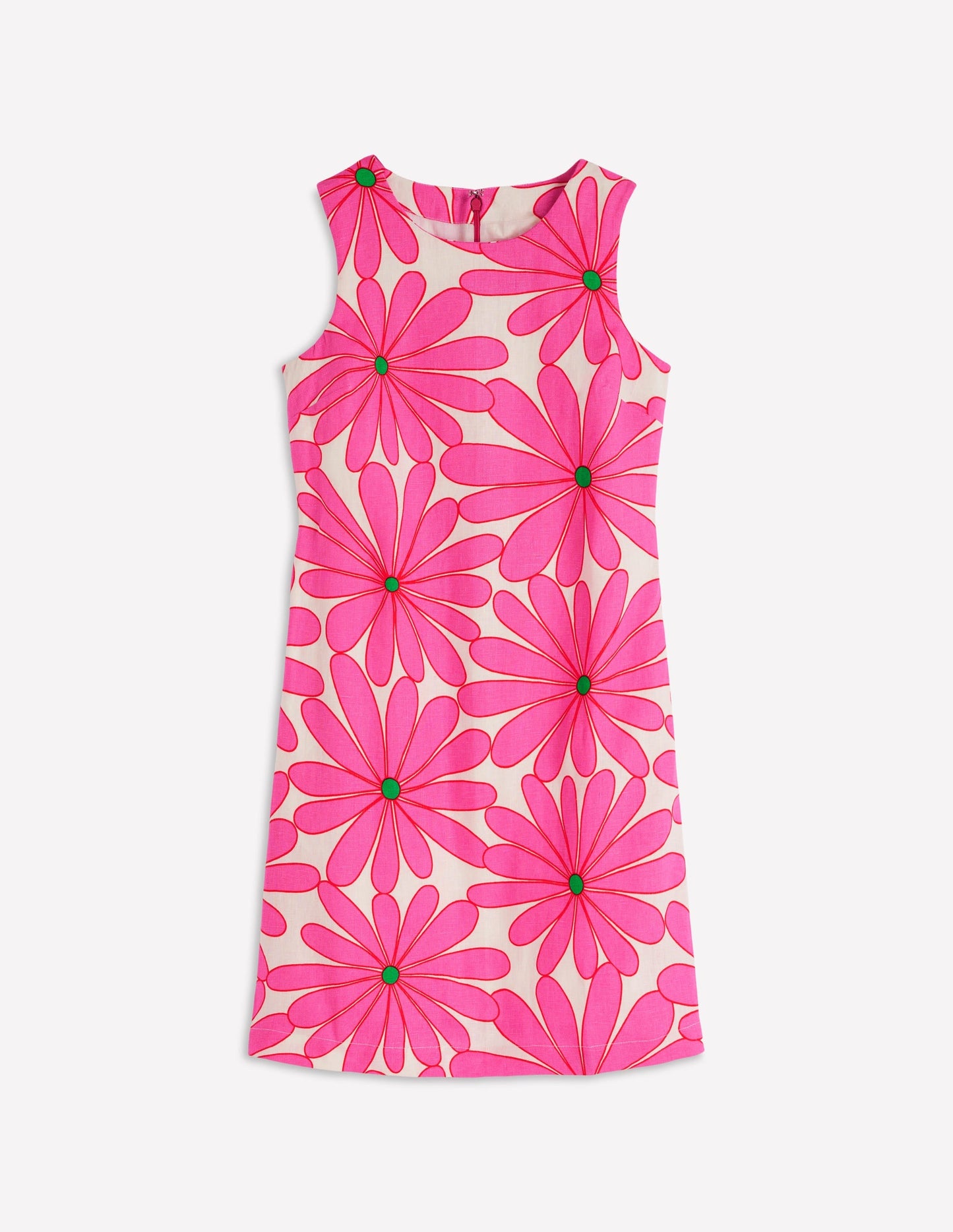 Linen Shift Dress-Pink, Daisy Blossom