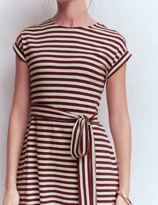 Eve Jersey Midi Dress-Deep Wisteria, Ivory Stripe