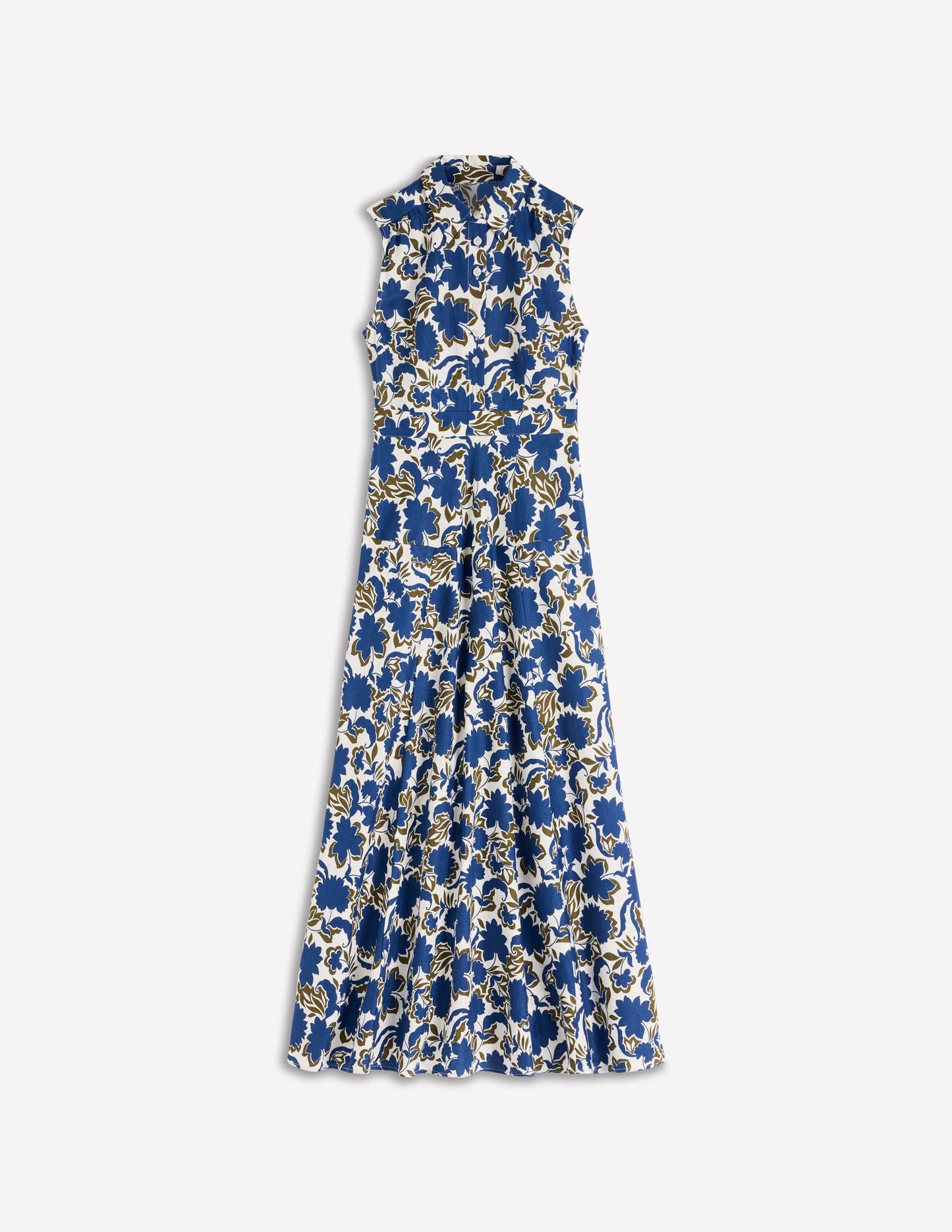 Erma Drop Waist Linen Dress-Blue Shadow Blossom