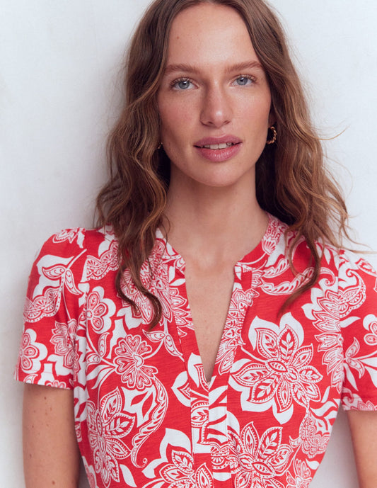 Naomi Jersey Midi Dress-Blood Orange, Elegant Blossom
