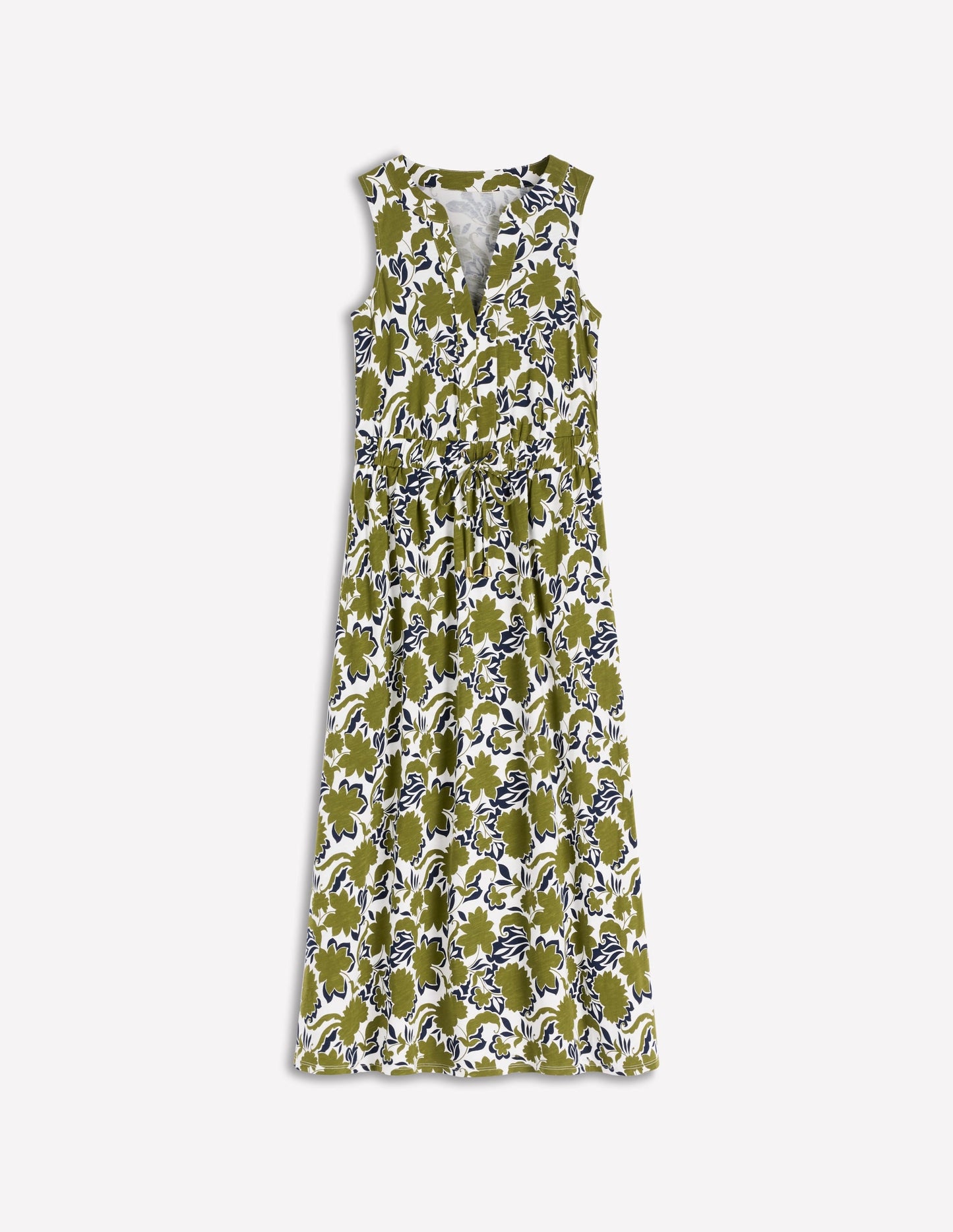 Delphine Midi Jersey Dress-Olive, Shadow Blossom