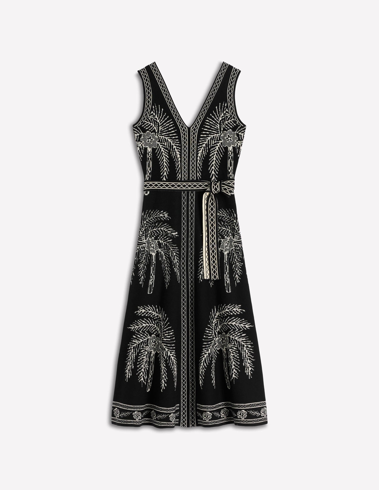 V Neck Jacquard Dress-Palm Jacquard