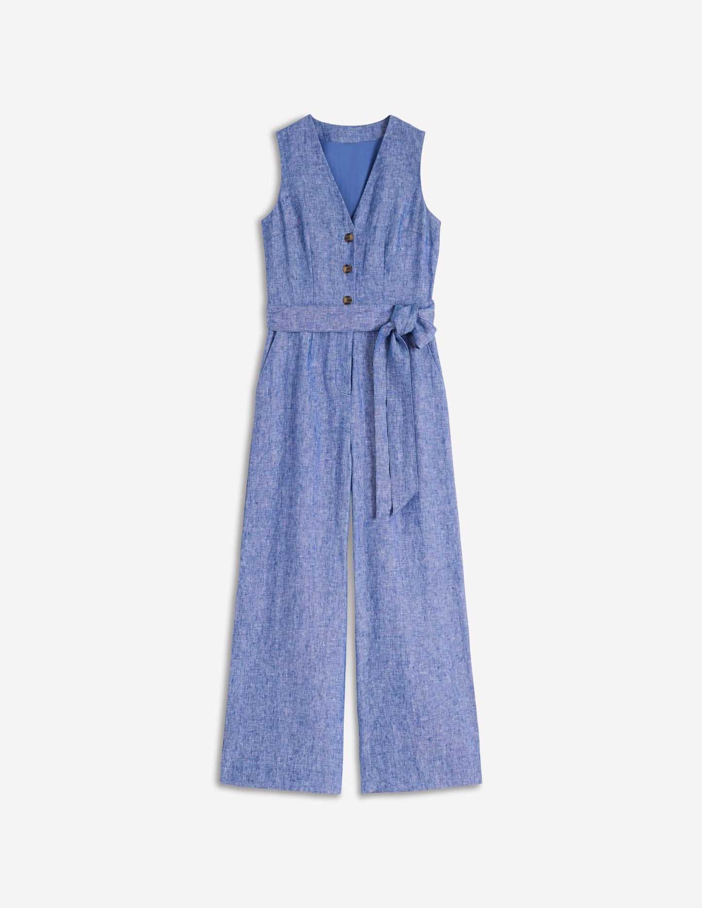 Laura V-neck Linen Jumpsuit-Authentic Blue Chambray