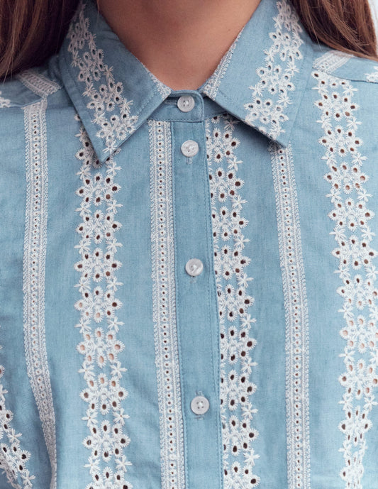 Cara Denim Shirt-Blue Broderie
