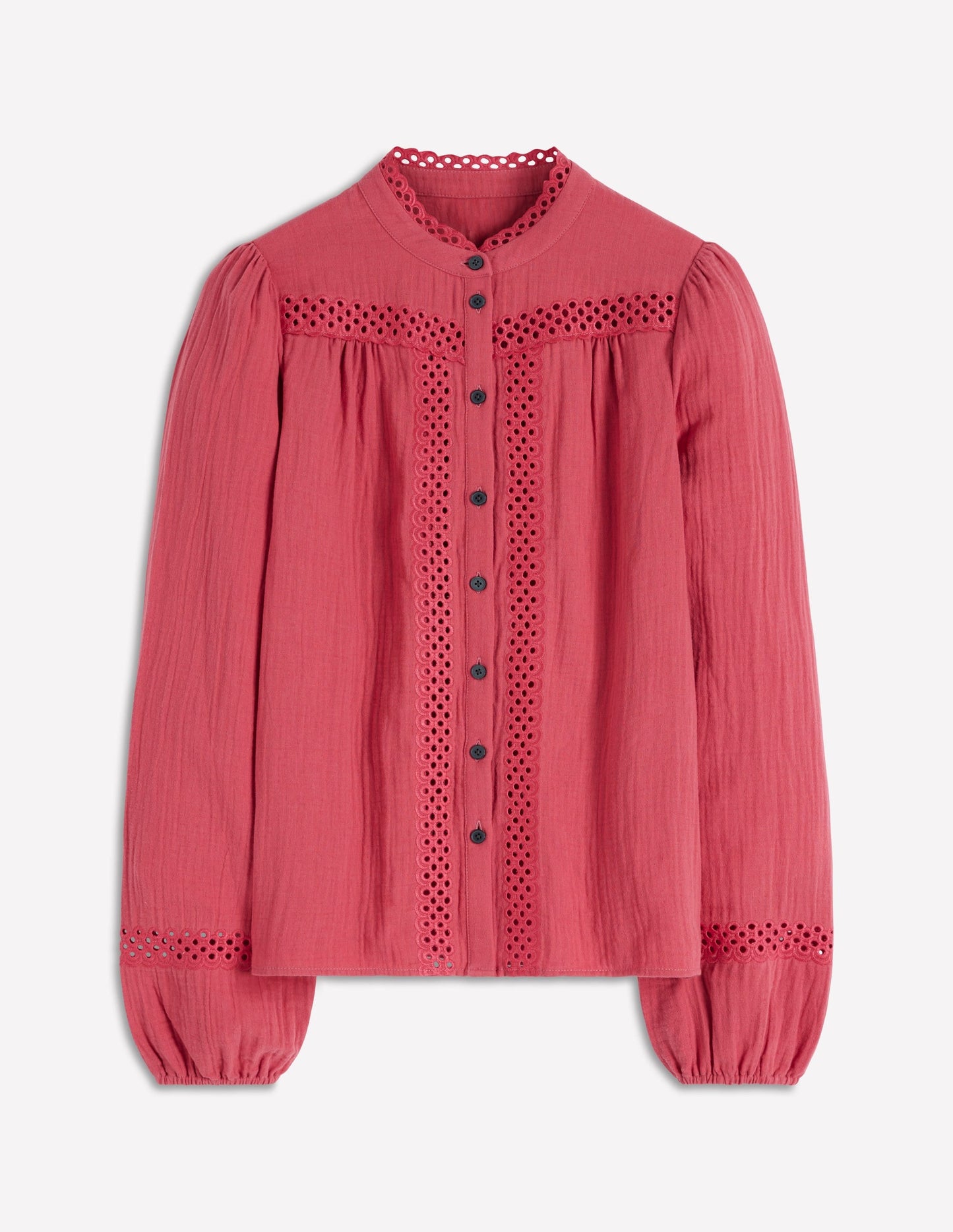 Trim Detail Double Cloth Top-Hollyberry