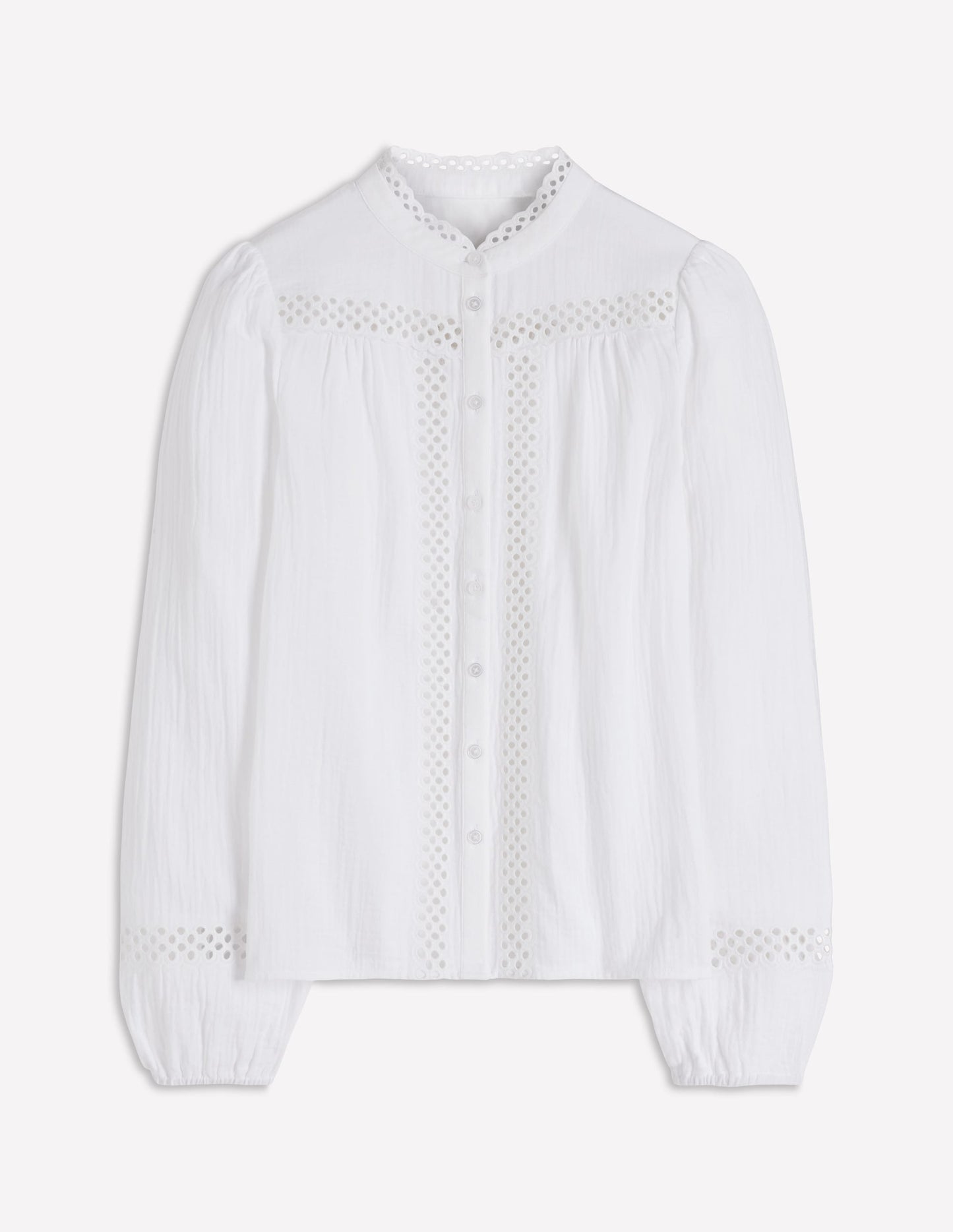Trim Detail Double Cloth Top-White