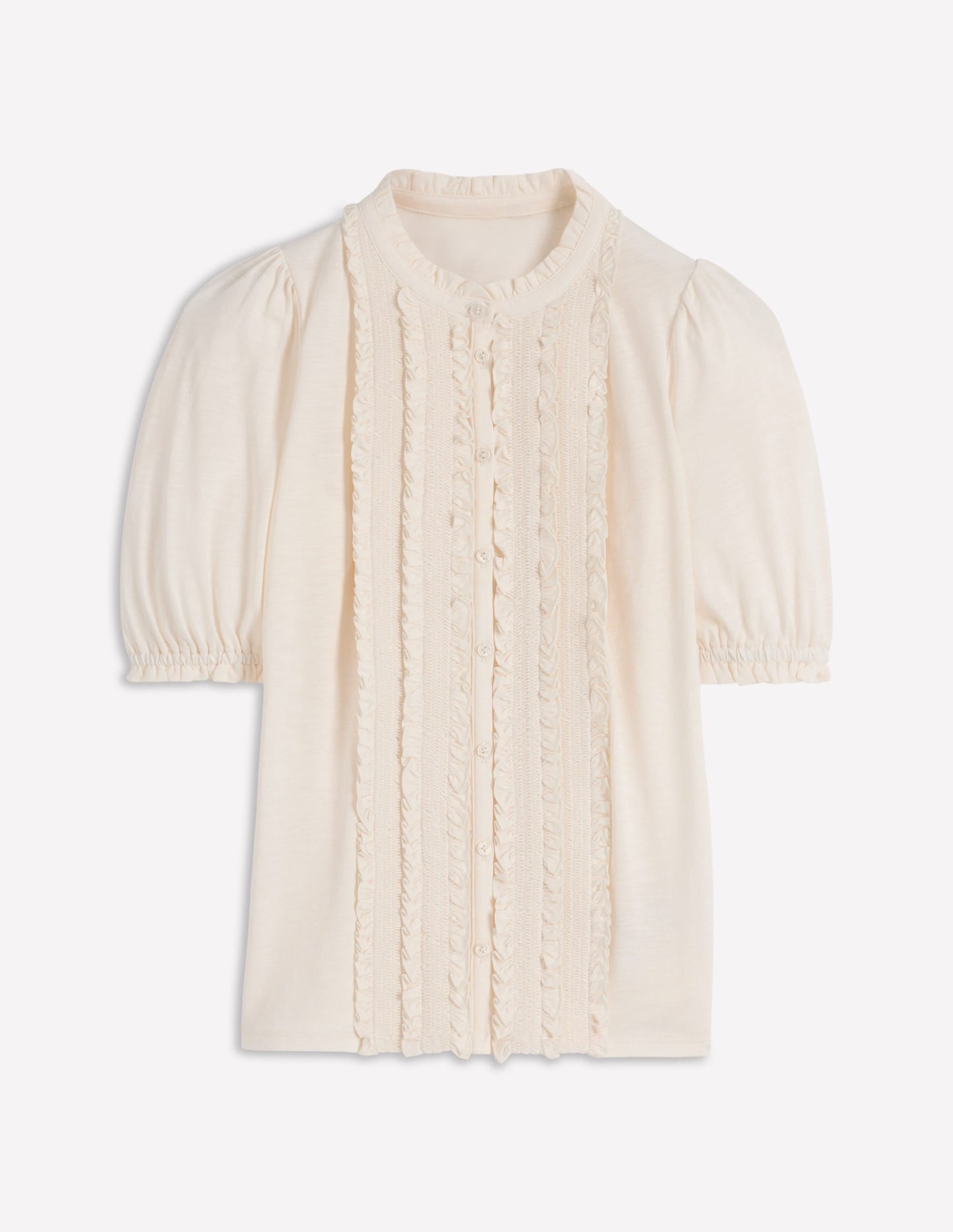 Eda Ruffle Front Shirt-Ivory