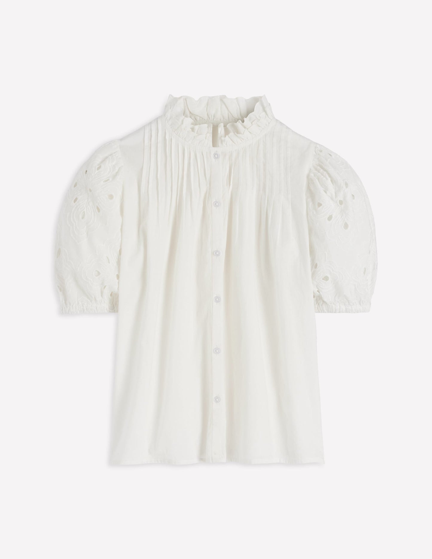 Cutwork Puff Sleeve Top-White