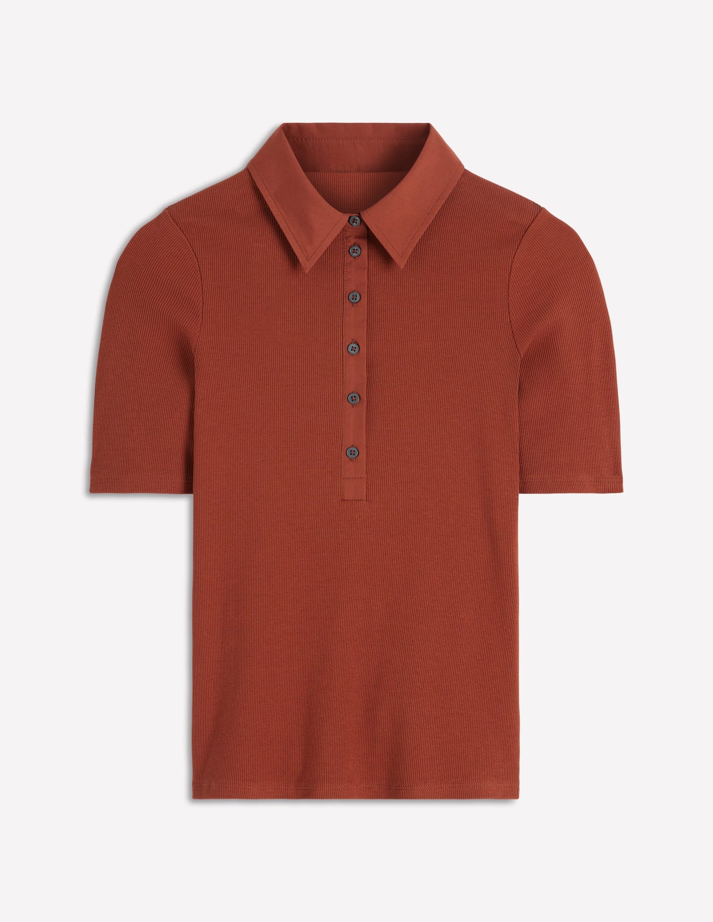 Collared Ribbed Henley Top-Burnt Orange
