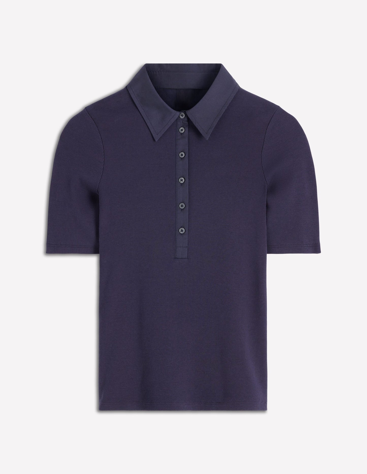 Collared Ribbed Henley Top-Navy