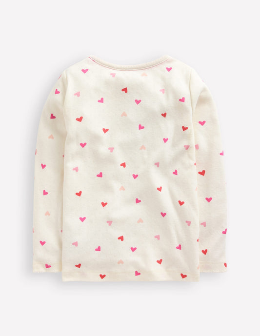 Long Sleeve Pointelle Top-Soft Ivory Hearts
