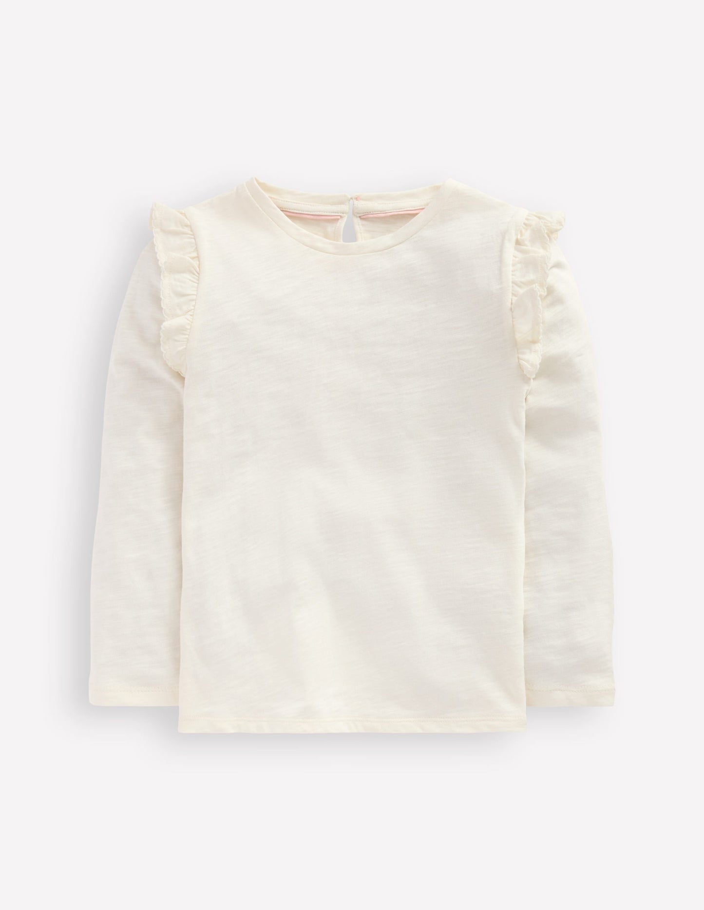 Frill Sleeve Slub Top-Soft Ivory