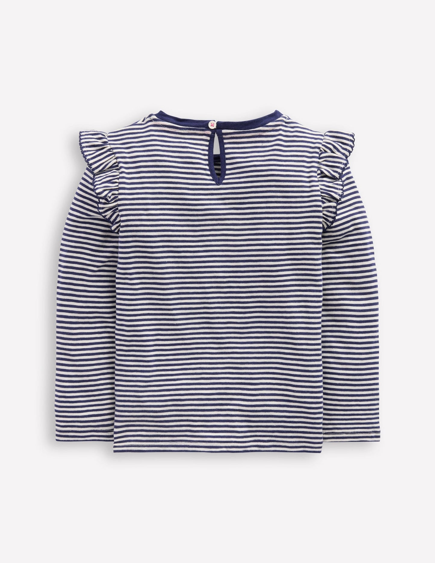 Frill Sleeve Slub Top-Soft Ivory/College Navy