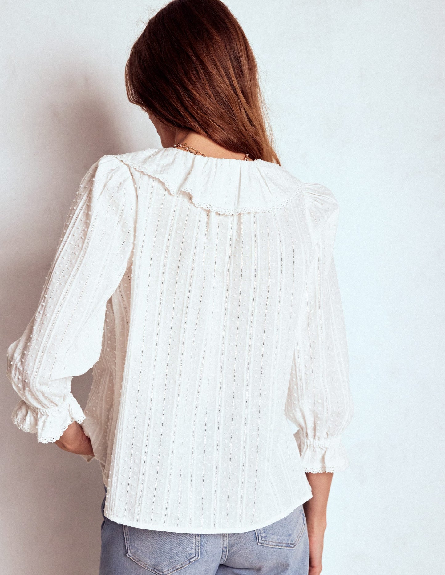 Eliza Ruffle V-Neck Blouse-White
