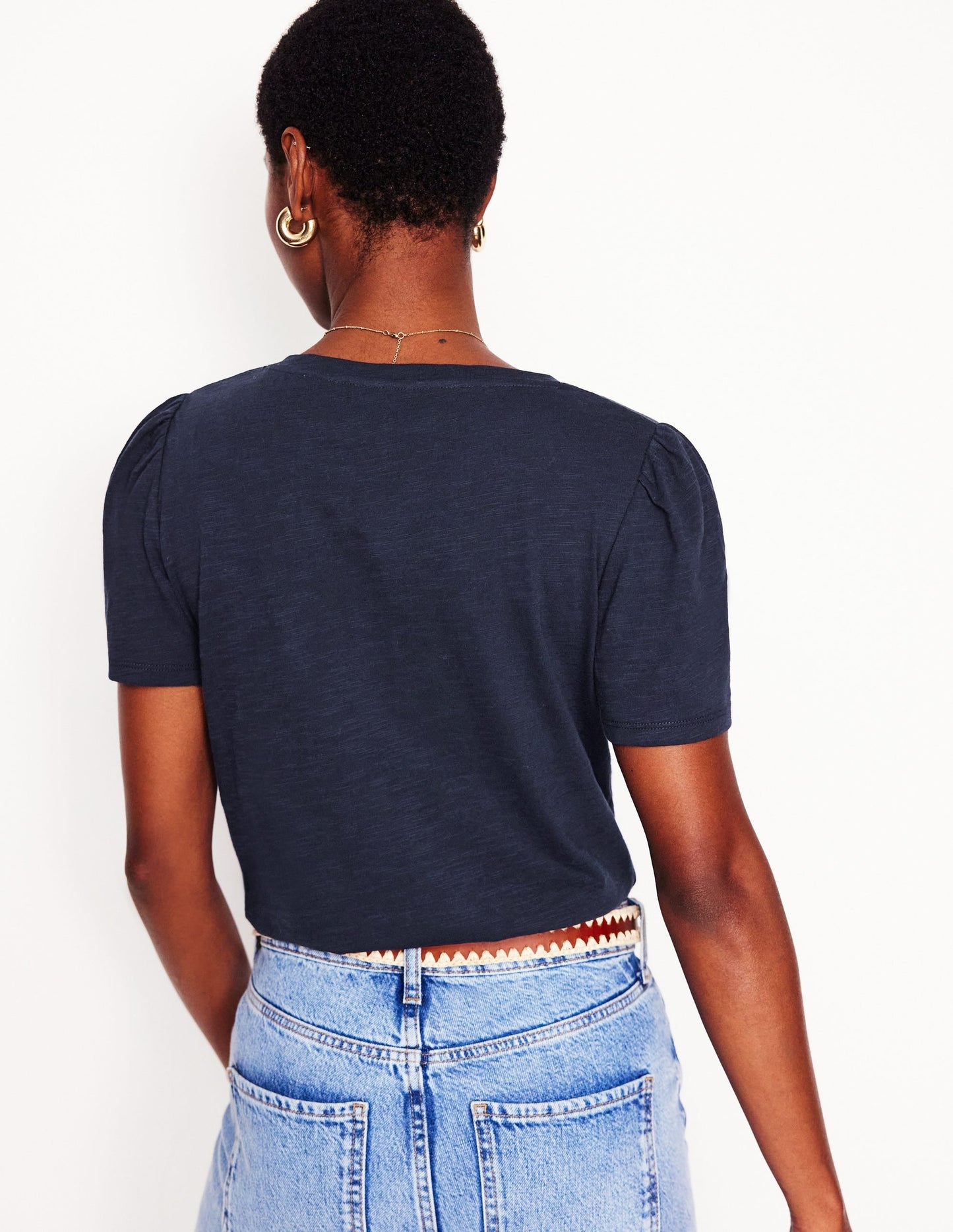 Sophie V-neck Slub T-shirt-Navy