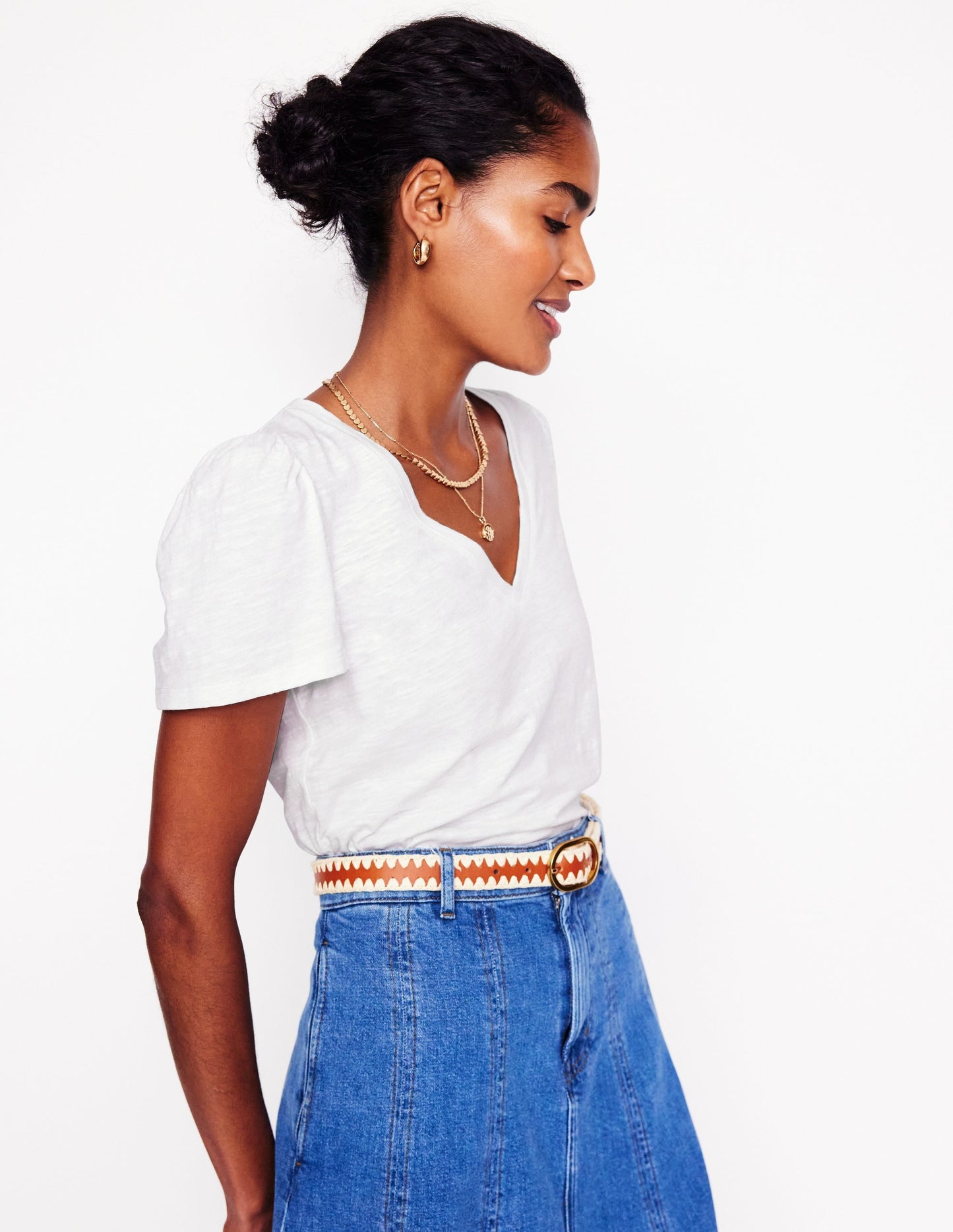 Sophie V-neck Slub T-shirt-White