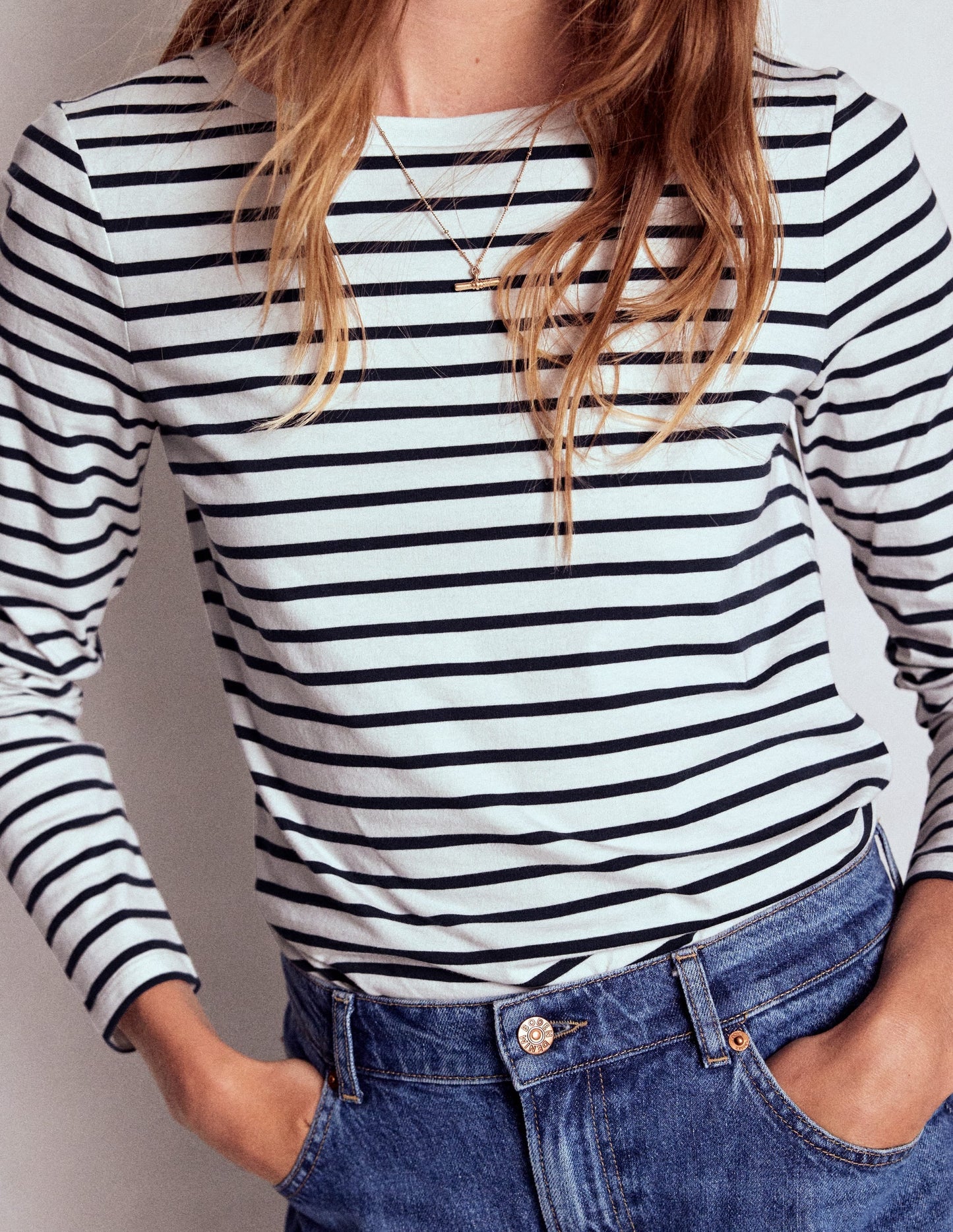 Olivia Long Sleeve Breton-Ivory, Navy