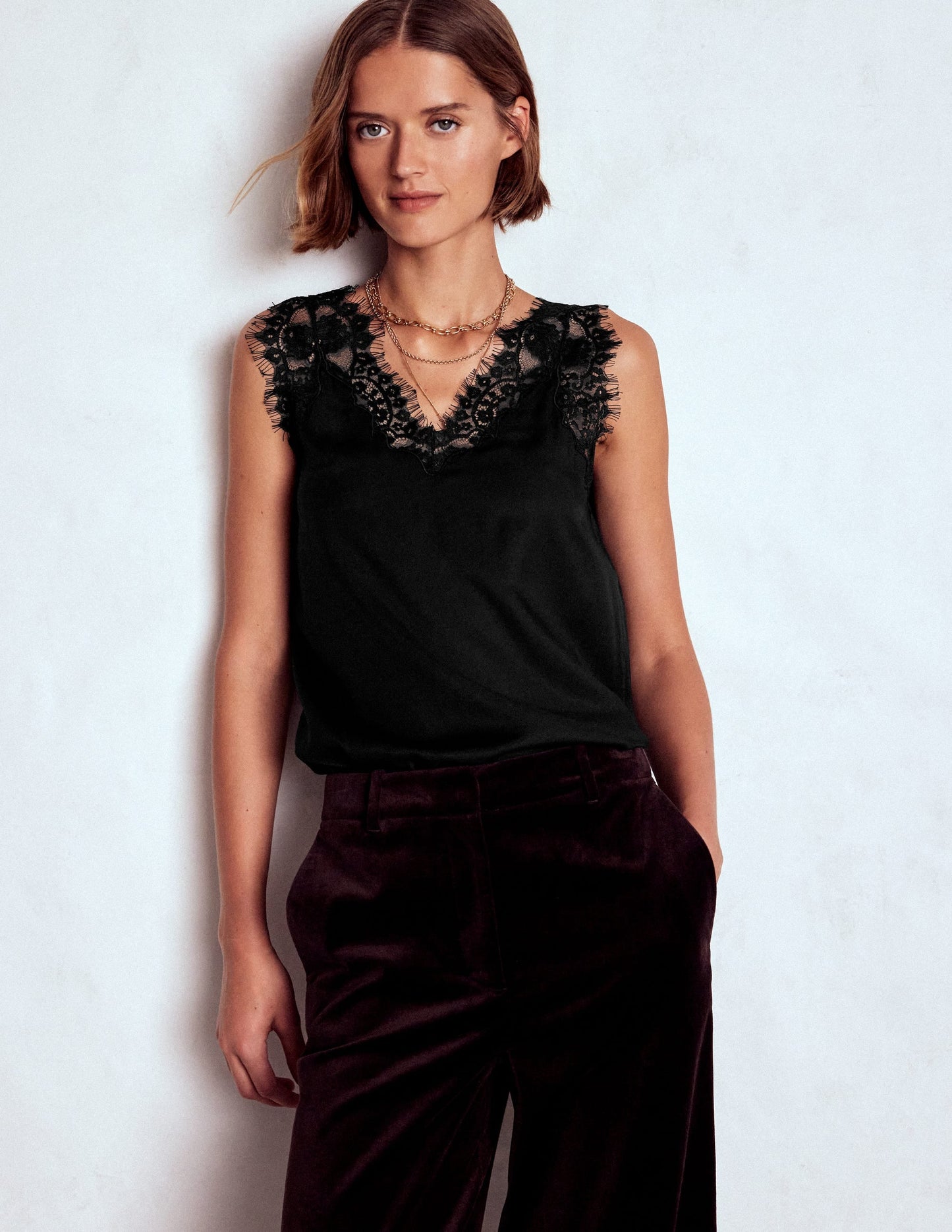 Ara Silk Blend Lace Cami-Black