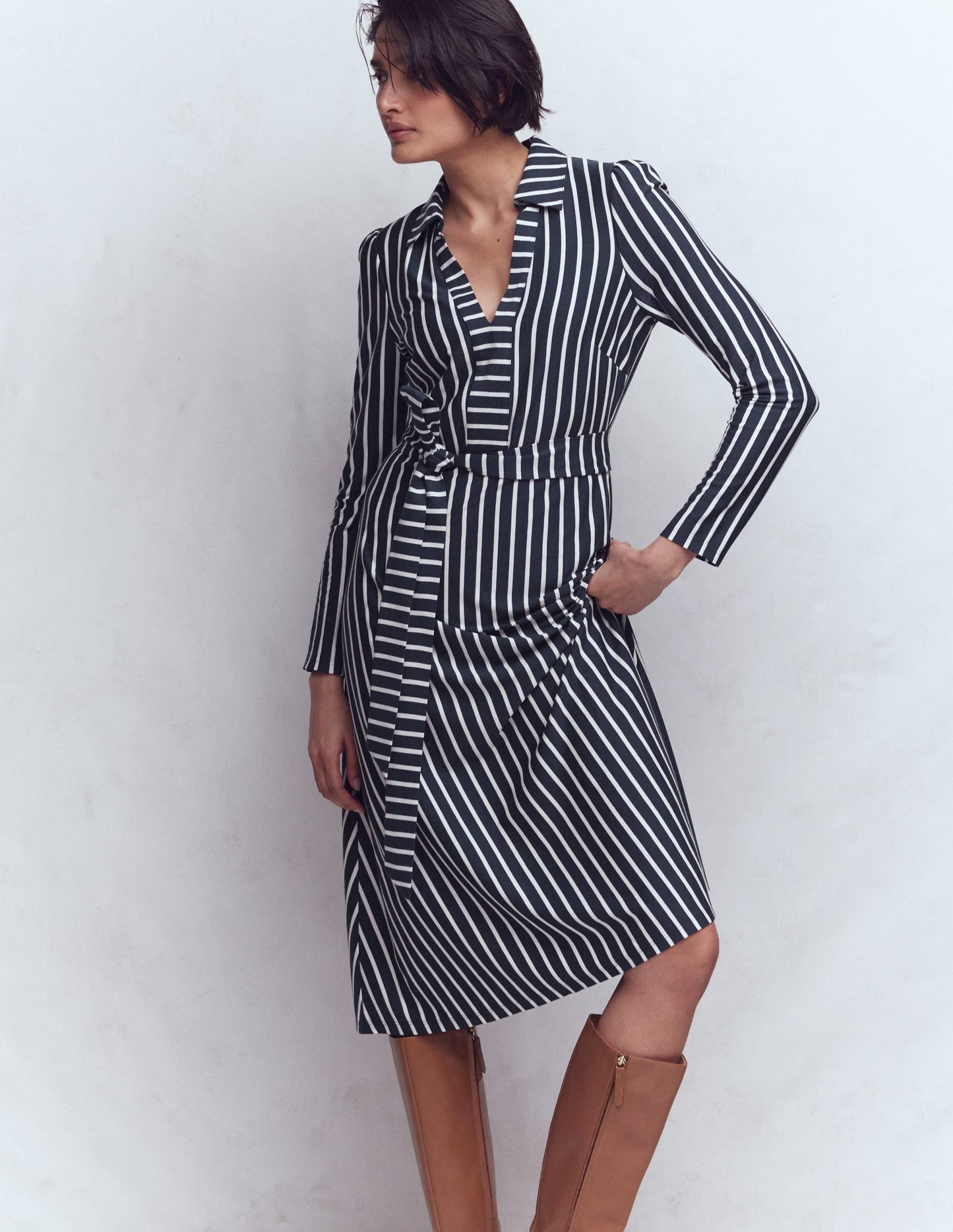 Imogen Collared Jersey Dress-French Navy and Ivory Stripe