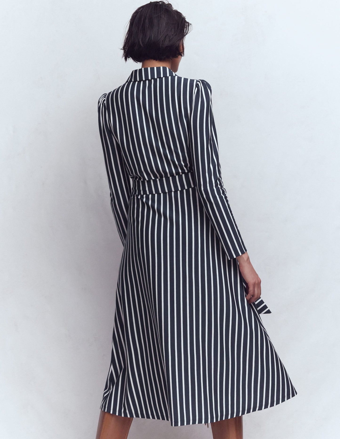 Imogen Collared Jersey Dress-French Navy and Ivory Stripe