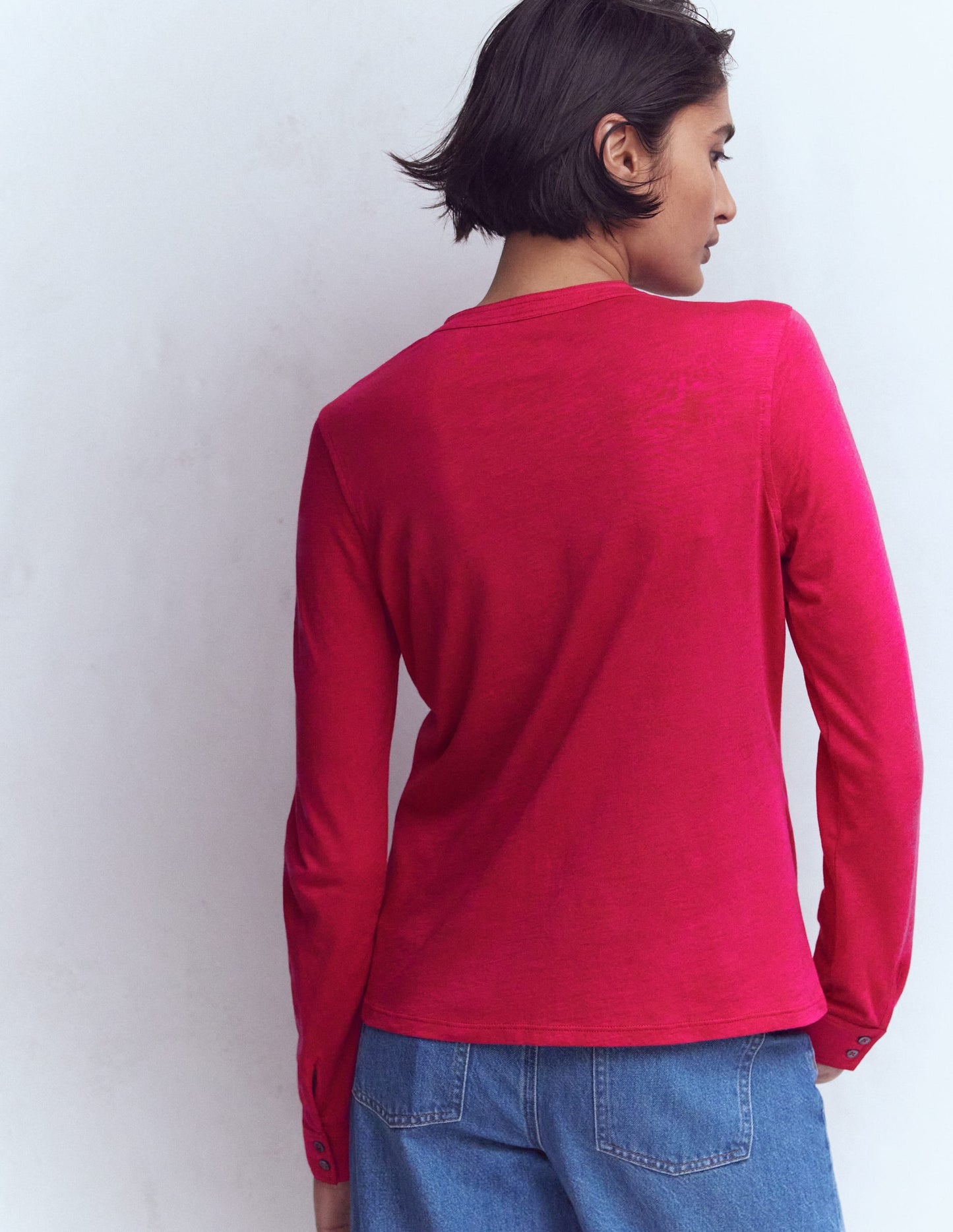 Topstitched Pocket Shirt-Pomegranate