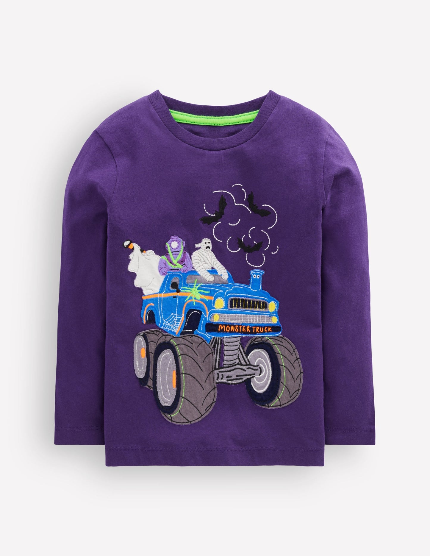 Long Sleeve Appliqué T-shirt-Halloween Monster Truck