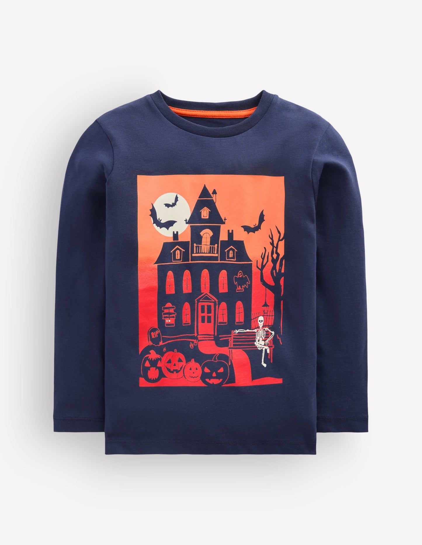 Long Sleeve Glow T-shirt-French Navy, Halloween Castle