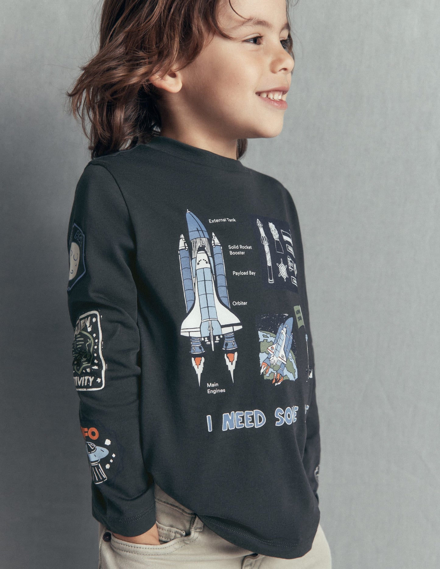 Long Sleeve Glow T-shirt-Warm Grey, Space