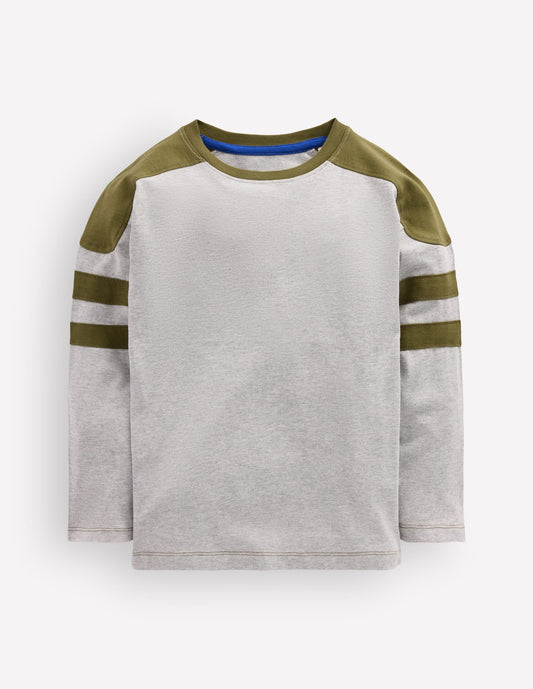 Colour Block T-shirt-Grey Marl