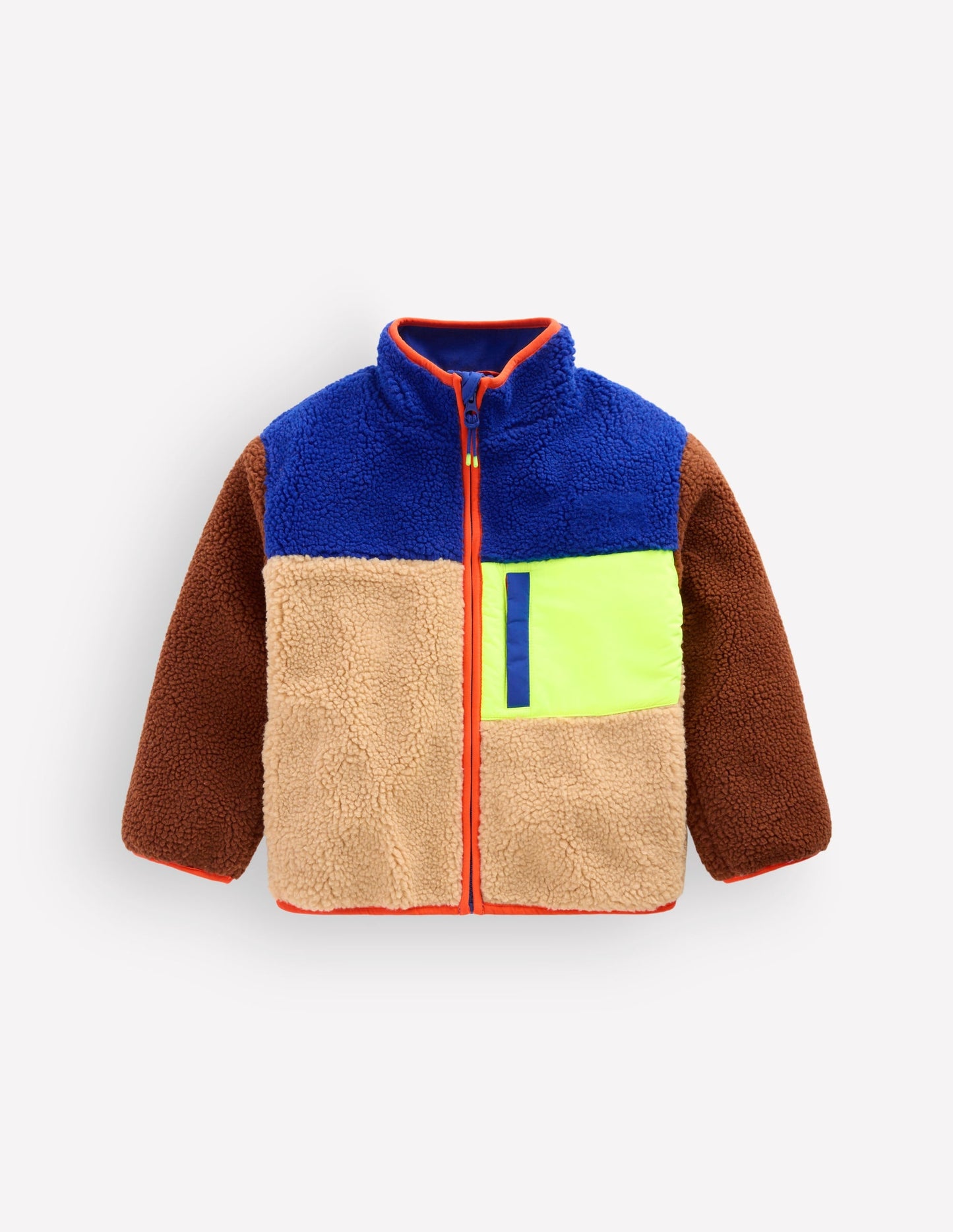 Cosy Colour Block Borg Jacket-Borg Yellow Colourblock