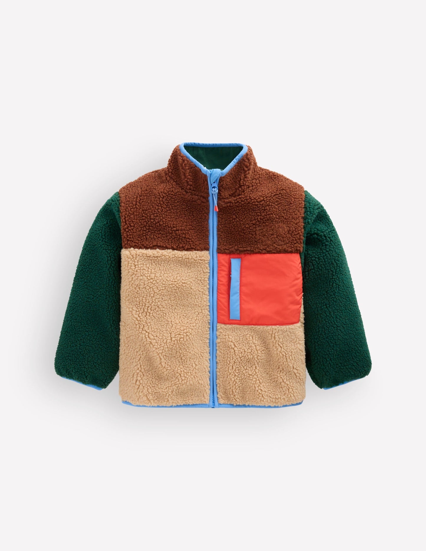 Cosy Colour Block Borg Jacket-Borg Colourblock