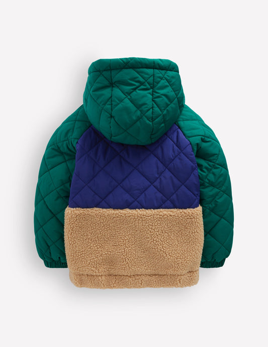 Quilted Borg Jacket-Colourblock