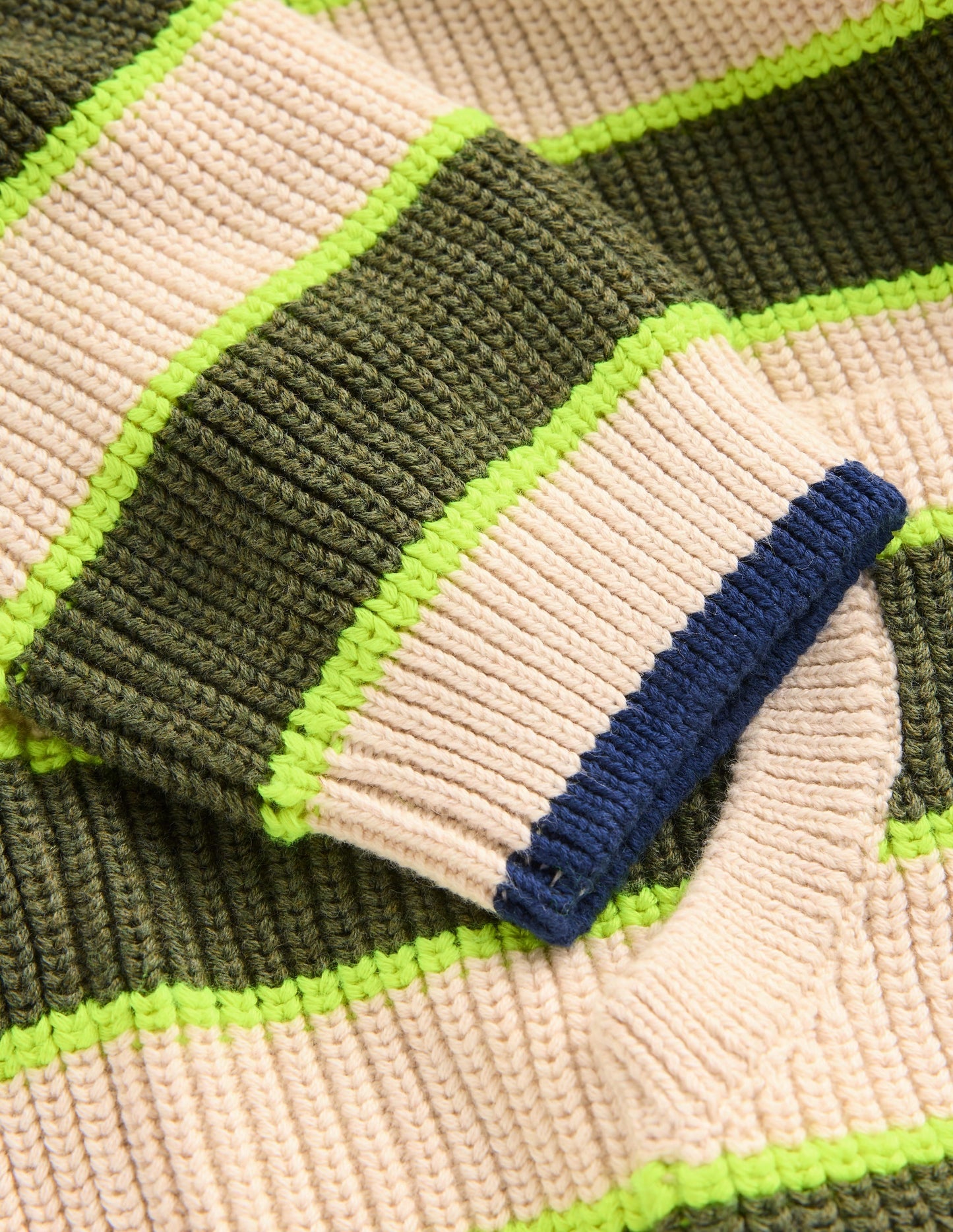 Chunky Cotton Hoodie-Oatmeal/Green Stripe