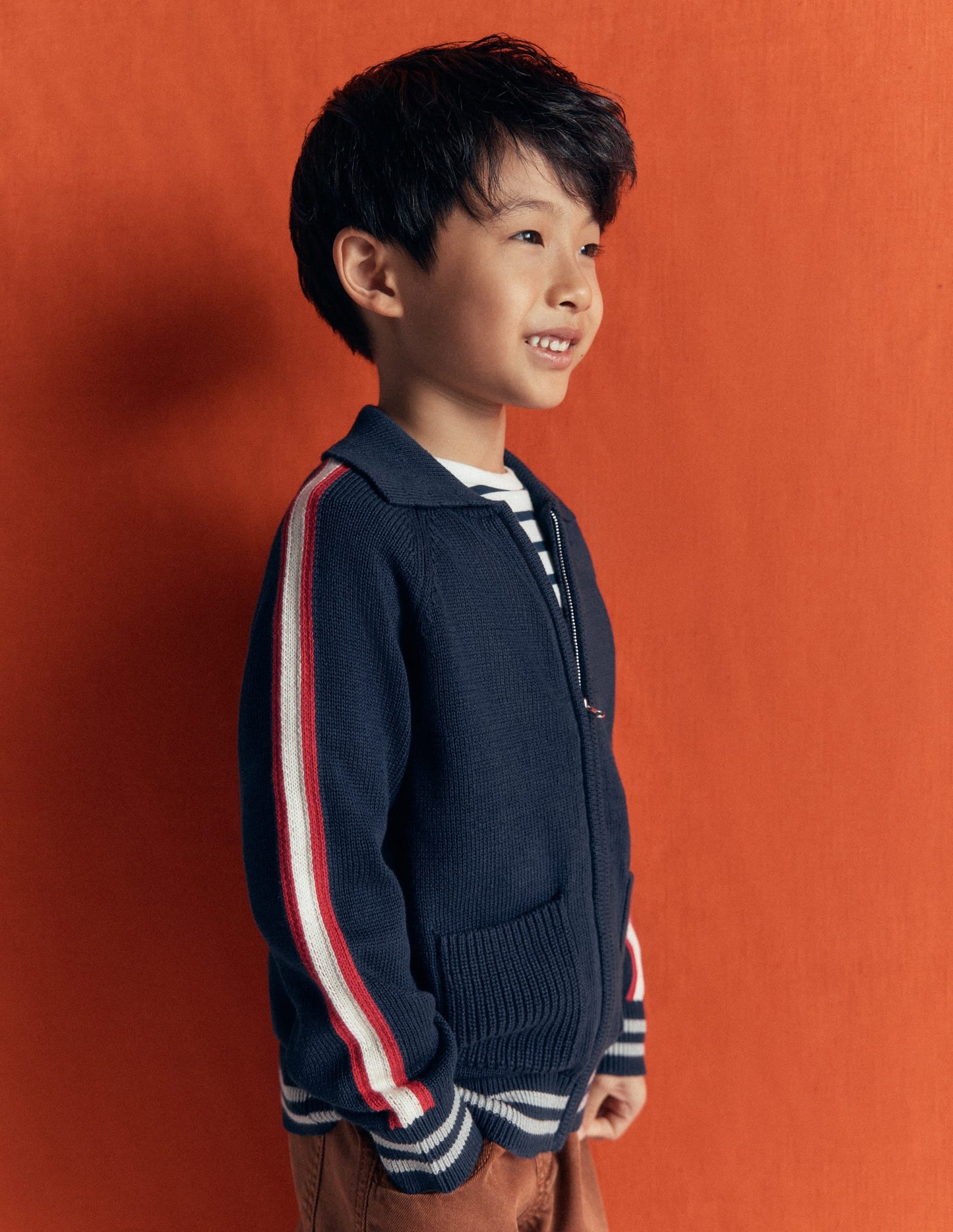 Smart Zip-through Jumper-Navy Marl