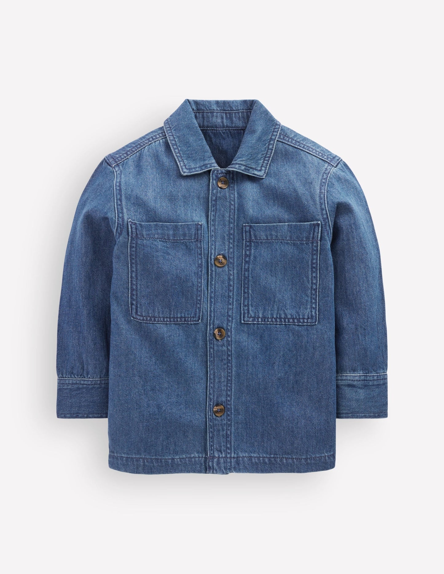 Front Pocket Overshirt-Mid Denim