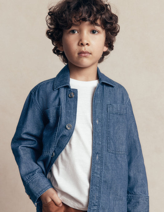 Front Pocket Overshirt-Mid Denim