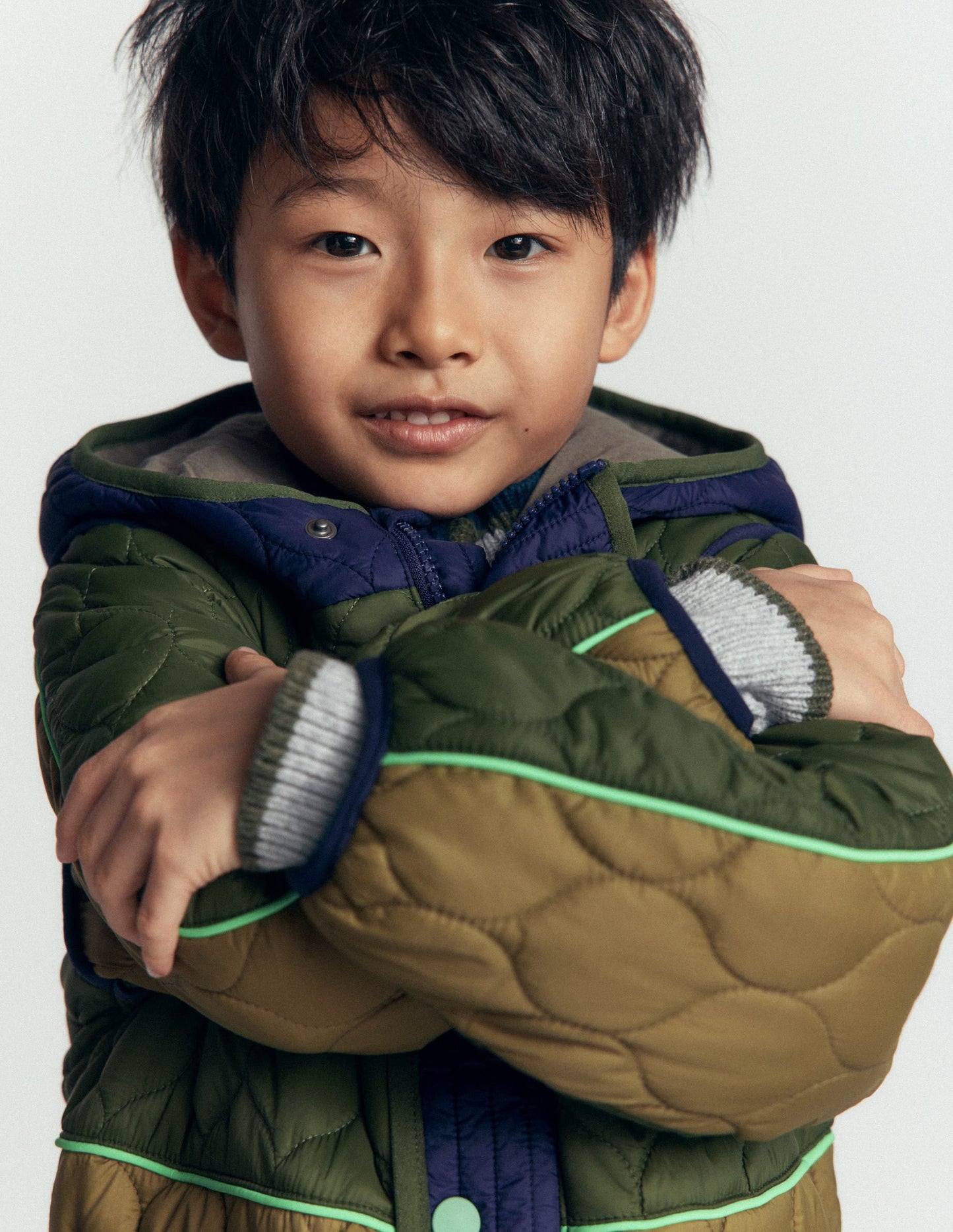 Quilted Coat-Khaki Colourblock