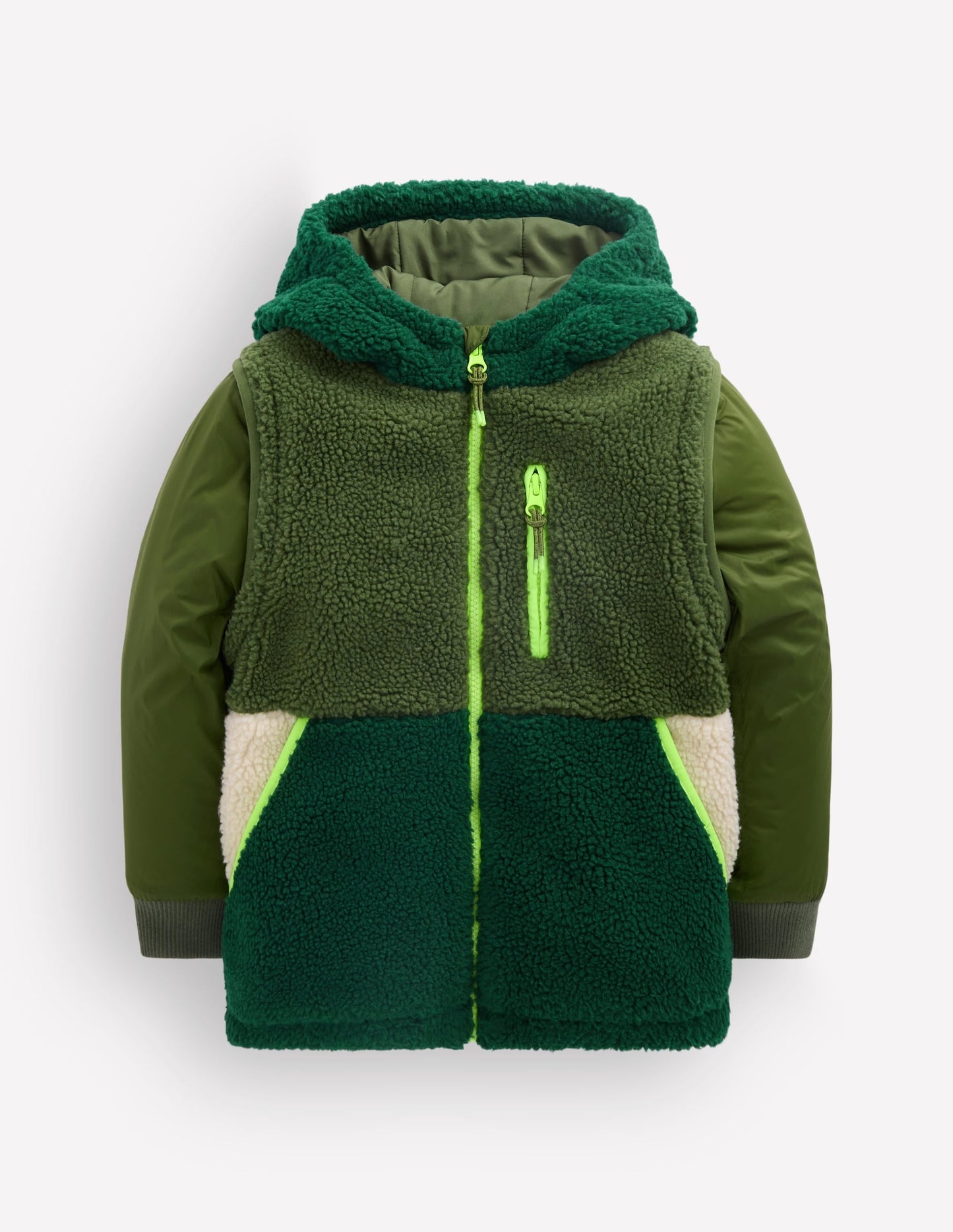 2-in-1 Borg Mix Panel Jacket-Khaki