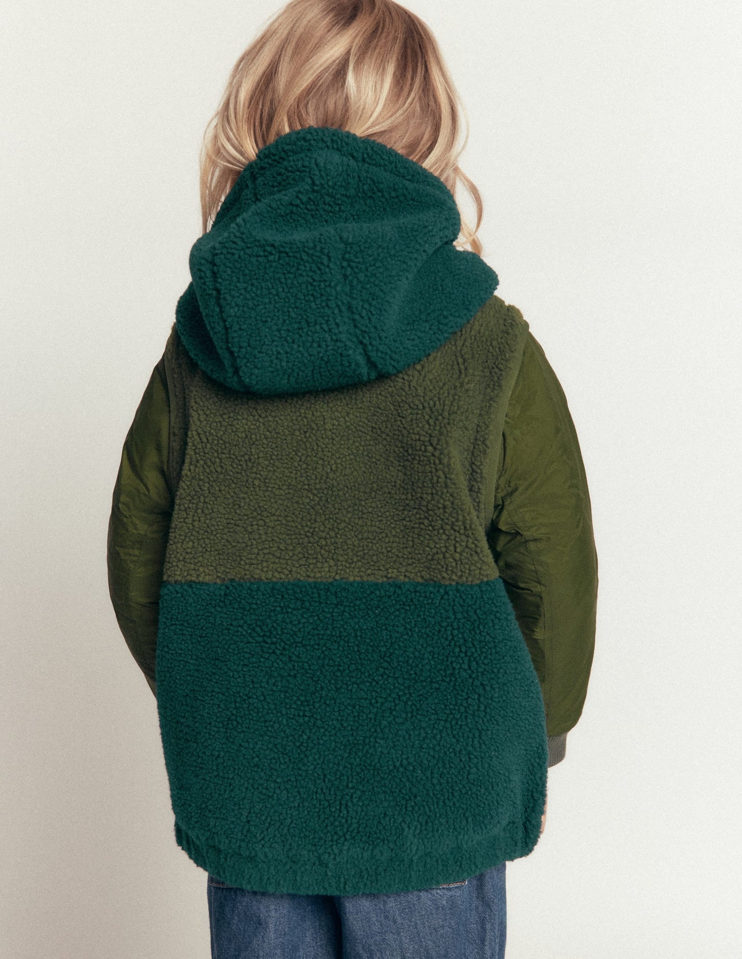 2-in-1 Borg Mix Panel Jacket-Khaki