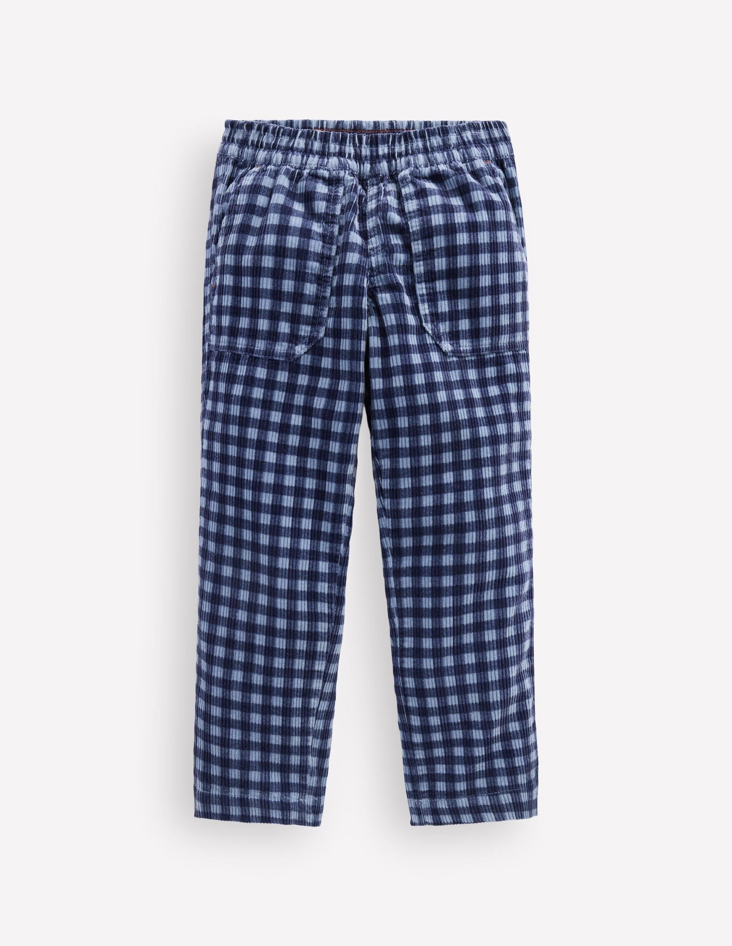 Pull-on Cord Trousers-Faded Denim Gingham