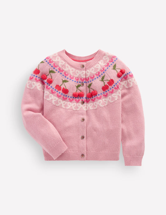 Edie Fair Isle Cardigan-Vintage Pink Marl Cherries
