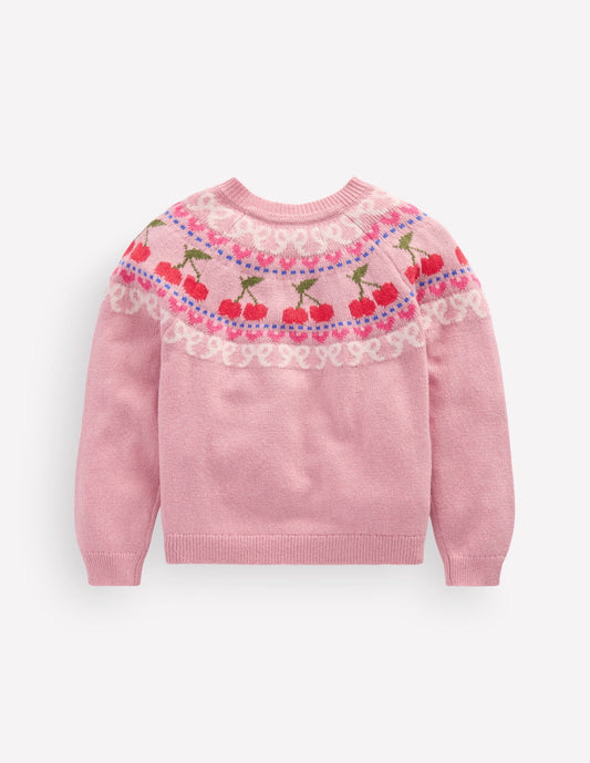 Edie Fair Isle Cardigan-Vintage Pink Marl Cherries