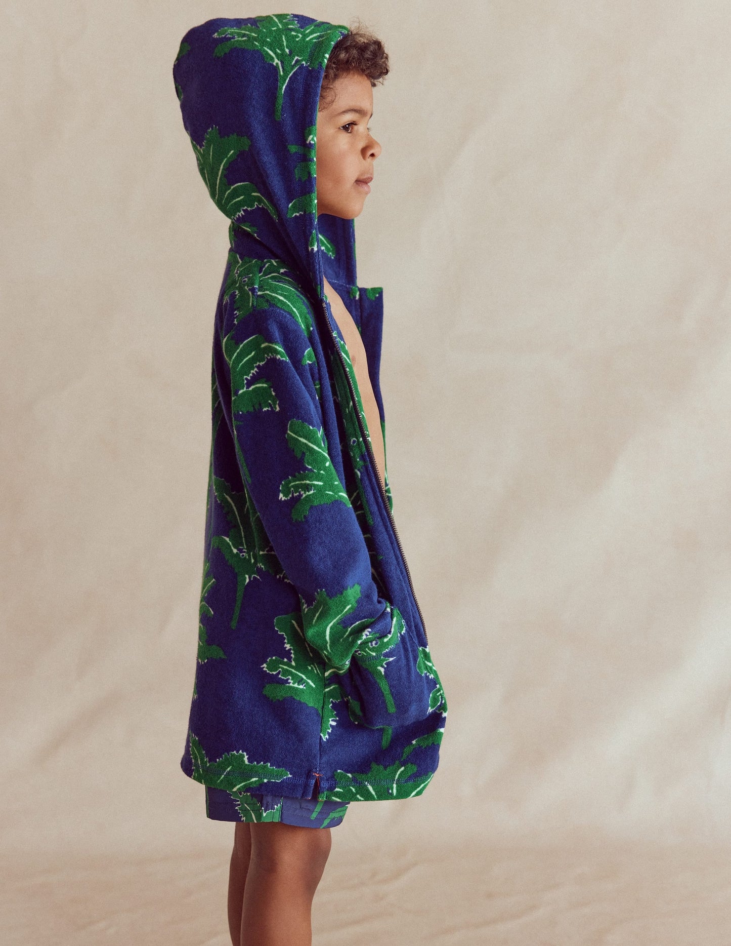 Towelling Zip-Up Throw-On-Starboard Blue Palm Trees