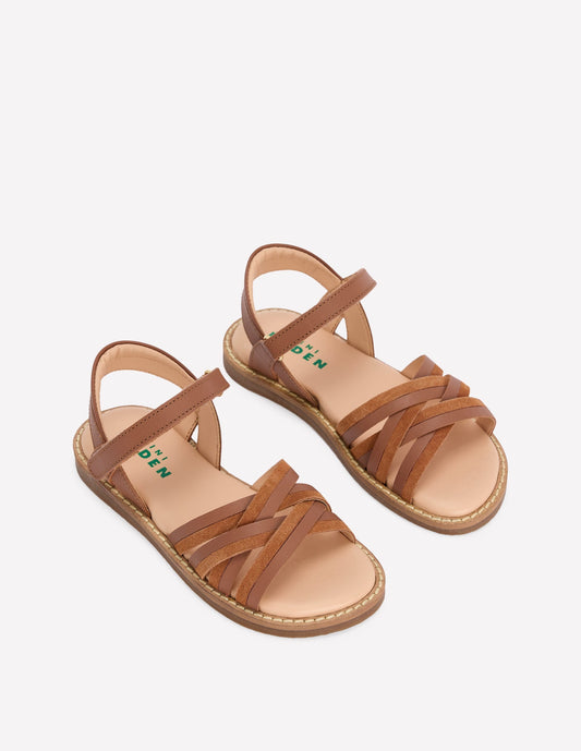 Crossed Leather Sandals-Tan