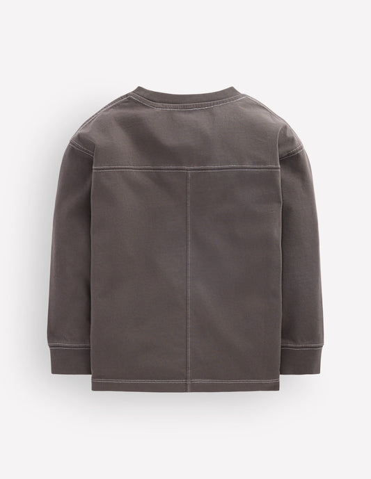 Relaxed Seam Detail T-shirt-Warm Brown