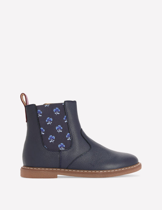 Leather Chelsea Boots-Navy Floral