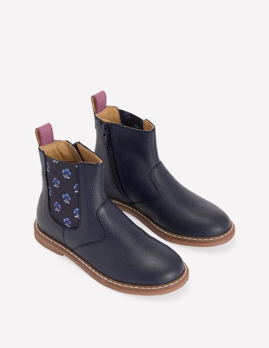 Leather Chelsea Boots-Navy Floral